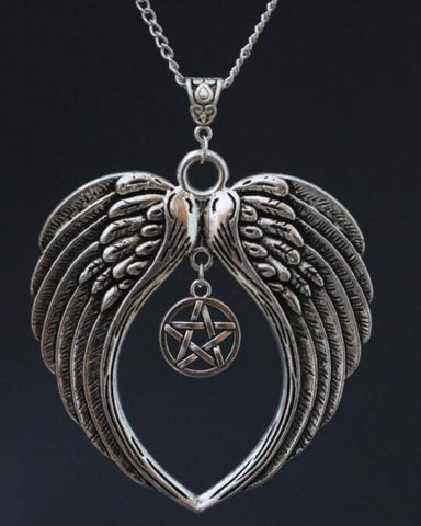 Silver Pentagram With Angel Wings Necklace (Free Shipping) - Necklace - Supernatural-Sickness