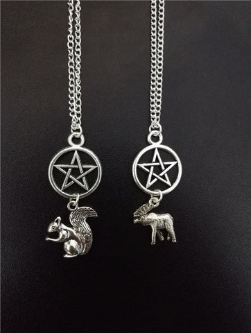 Silver Plated Moose/Squirrel Pentagram Necklace - Necklace - Supernatural-Sickness