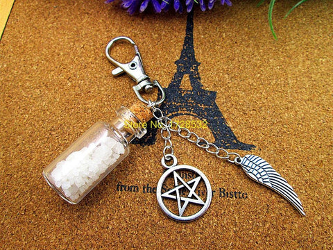 Supernatural Angel Wing Pentagram And Salt Bottle Key Chain (Free Shipping) - Keychain - Supernatural-Sickness - 1