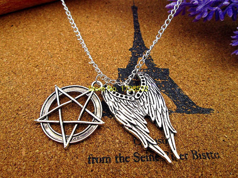 Angel Wings With Pentagram Necklace - Necklace - Supernatural-Sickness
